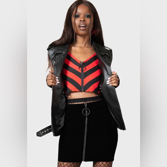 KILLSTAR x AVRIL LAVIGNE Setlist Zip Up Crop Top Tank Vest Striped Black Red L - Picture 3 of 16